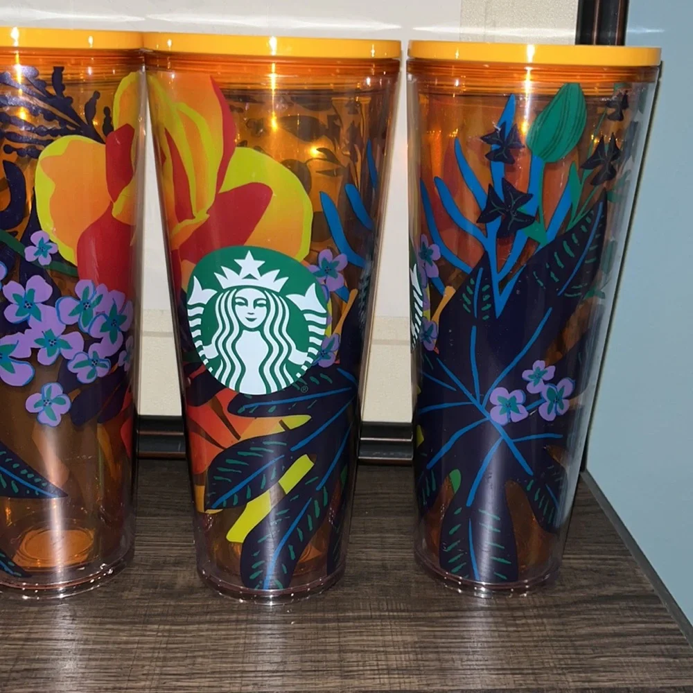 Starbucks Spring RARE 2022 Venti Orange Floral Tropical Cold 24 oz Tumbler NWT